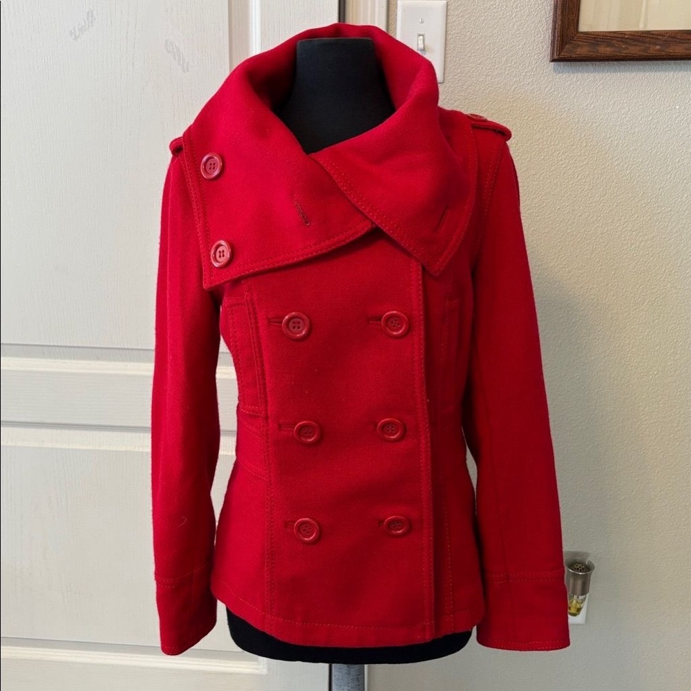 H&M Divided-Red Double-Breasted Peacoat XS/S